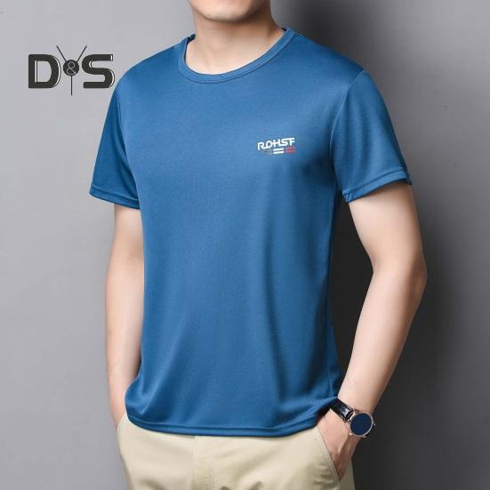 Летний мужской топ из ледяного шелка, быстросохнущий, с короткими рукавами и круглым вырезом, свободный однотонный тонкий дышащий эластичный повседневный пуловер, повседневный спортивный топ