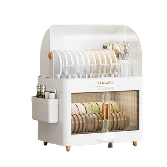 Штабелируемый ящик для хранения посуды, многоярусный органайзер для столовой посуды с прозрачной крышкой, дверцами, крючками, контейнеры для хранения тарелок, чашек, с поддоном для слива