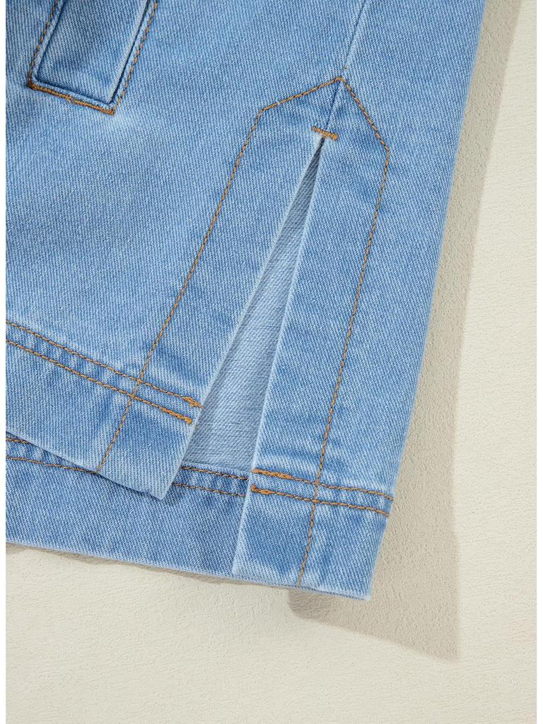 Женская джинсовая куртка в европейском и американском стиле с большими карманами и длинными рукавами на пуговицах