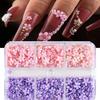 6grids 3D White Pink Acrylic Flower Nail Art Rhinestones 3/6mm Cherry Blossom Floral Mixed Pearl Beads Cute Resin Nail Supplies