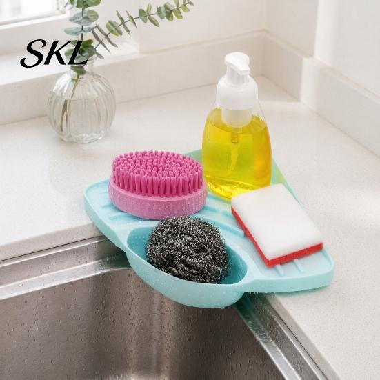 Sink Filter Basket Corner Storage Rack, Triangular Shape, with Drainage Multi-Compartment Kitchen Countertop Organizer Organizer, Durable Rack