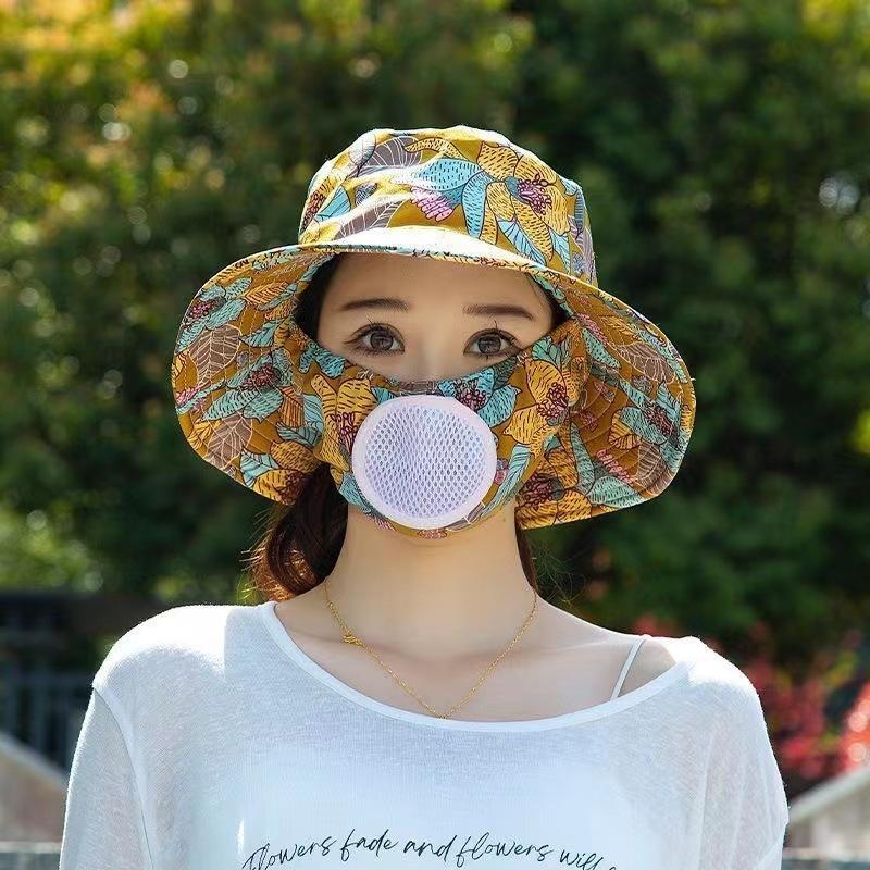 Summer sun hat bucket hat mask integrated hat summer UV protection sun hat outdoor sun protection face hat