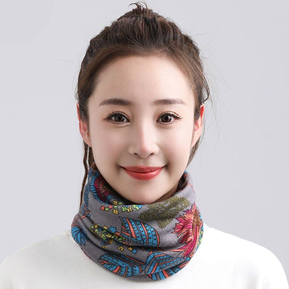 Multi-purpose Women Printed Scarf Casual Warm Face Mask New Twisted Cap