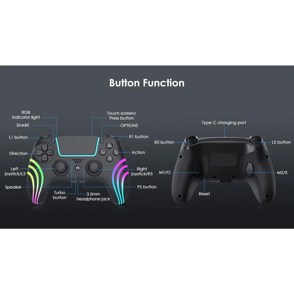 Для PS5 Bluetooth игровой контроллер Холл Джойстик Датчик движения Вибрация Беспроводной контроллер с RGB цветным световым эффектом
