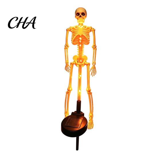 Haunted House Landscape Lighting Solar Skeleton Garden Stake Light, Halloween 3D Glowing Skull Yard Plastic Lawn Decor with LED, Waterproof