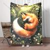 Multiple sizes Sleeping fox in forest Print Blanket Flannel Material Soft Warm for All Seasons Home Outdoor Camping Picnics