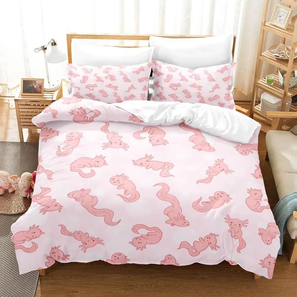 Kawaii Animal Axolotl Bedding Set Bed Cover Adult Kid Bedroom Decor Duvet Cover Pillow Case Set Single Twin Full Queen King Size