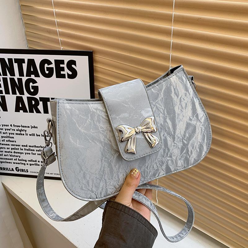 Chic Street Style Chain Shoulder Bag For Women 2024 Trendy Bowknot Pu Leather Purse