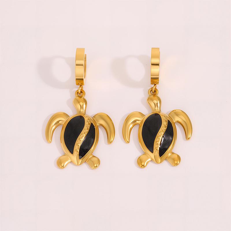 Эмалированные серьги-подвески в морском стиле с морской черепахой - Женские из нержавеющей стали, роскошные