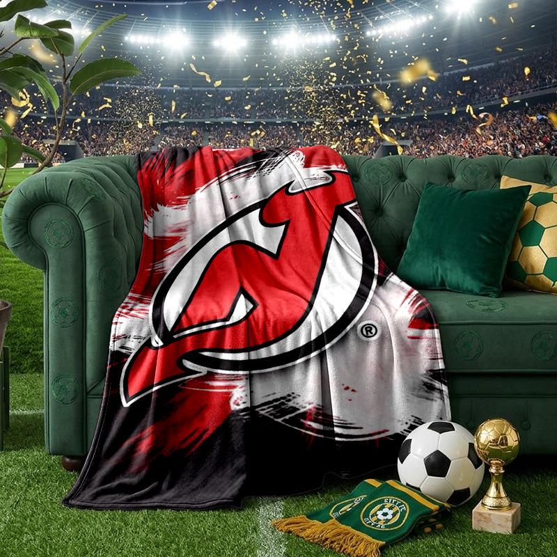 Jersey Devils Logo Throws Blanket Flannel Blankets Plush for Couch Bed Gifts for Men Women Travel picnic blanket Christmas fan gifts