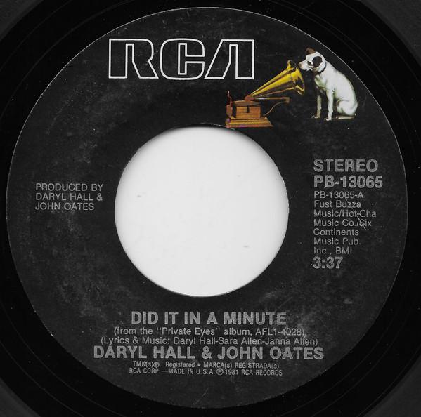 7-дюймовая пластинка DARYL HALL JOHN OATES Did It In A Minute PB13065 RCA 1981 США Рок Б/у