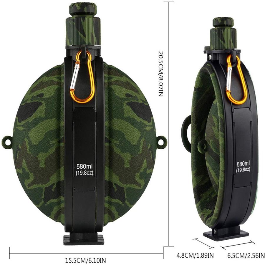 580ML Collapsible Military Water Bottle FDA Food Grade Silicone Water Kettle Canteen with Compass Bottle Cap for Hiking Camping