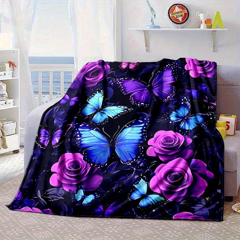 Pink Roses And Hearts Blanket Flannel Blanket for bed, sofa, Camping, Hiking, Picnic Essentials, gift for family Fan gifts