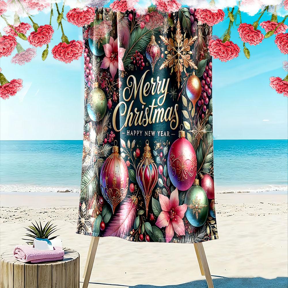 Merry Christmas Floral Holiday Design Patterned beach towel quick dry perfect for travel outdoor sports jogging the beach and swimming