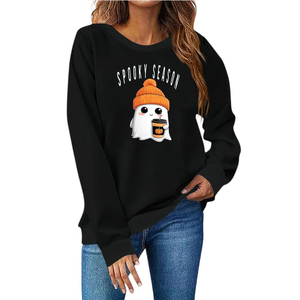 Женская мода повседневный принт повседневный длинный рукав круглый вырез толстовка топ