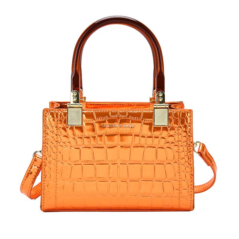 Small Square Polished Leather Women's Bag Stone Shoulder Bag Crossbody for Night Party Feminine Fashion New