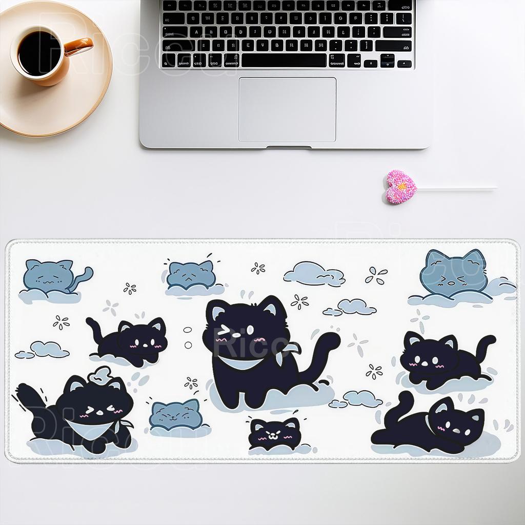 Cute Black Cats Mouse Pad Cartoon Art Design Gaming office Accessories Clouds Mousepad Gamer HD print Computer overlock Desk Mat