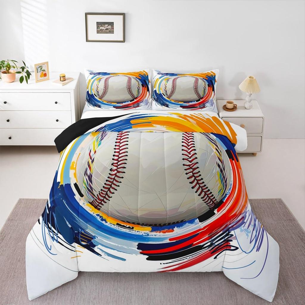 Erosebridal Sports Bedding Set for Boys Twin,Baseball Basketball Comforter Set Soccer Football Bedding Comforter Sets for Kids Teens Men,Red