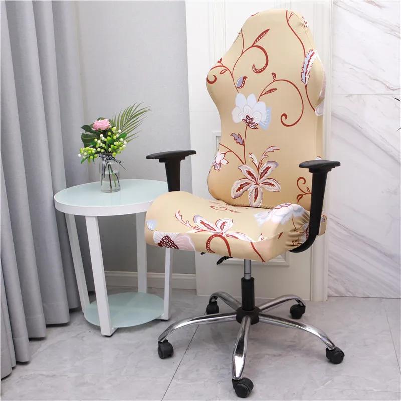 Office Computer Gaming Chair Covers Stretch Spandex Armchair Gamer Seat Cover Printed Household Racing Desk Rotating Slipcovers