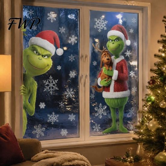 Removable Glass Stickers 2Pcs Christmas Window Sticker Decorations, Winter Clings, Reusable Festival Adhesives Seasonal with Snowflake Decals for Door