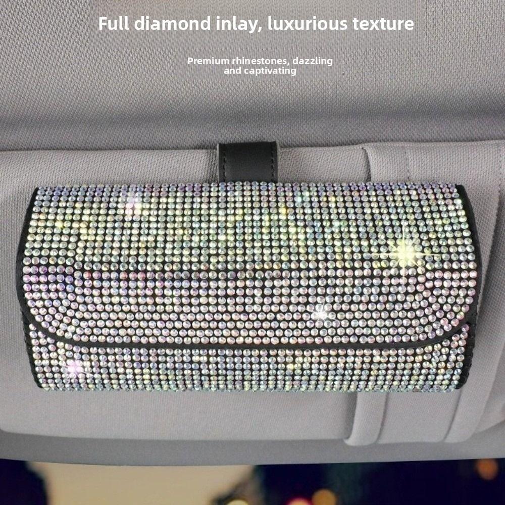 Bling Car Eyeglasses Holder Luxury Sunglasses Storage Box Sun Visor Glasses Case  Auto interior