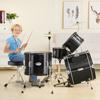 Kids Drum Set 5-Piece 16 in Beginner Children Drum Set with Throne Black
