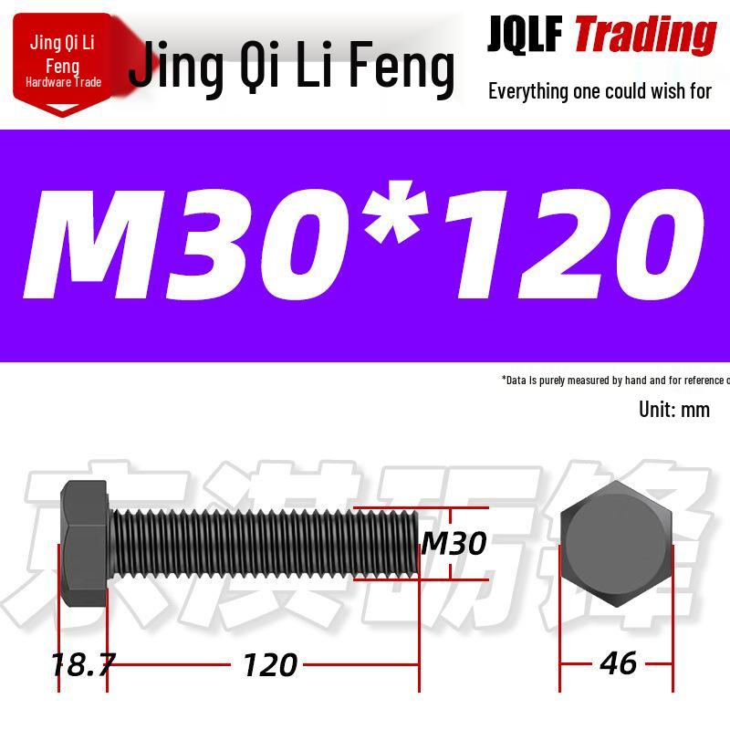 12.9 Grade High-Strength Blackened Hex Bolt M22-M48