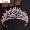 Baroque Vintage Rose Gold Peach Heart Crystal Bridal Tiaras Crowns Pageant Rhinestone Diadem Veil Tiara Wedding Hair Accessories