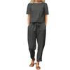 Women's Cotton-Linen Summer Set: Short Sleeve O-Neck Top with Wide Leg Pants - Oversized Vintage Loungewear