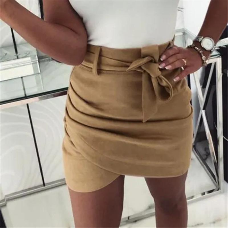 Модная женская мини-юбка в стиле OL с высокой талией и поясом, однотонная мини-юбка с крестом Saias
