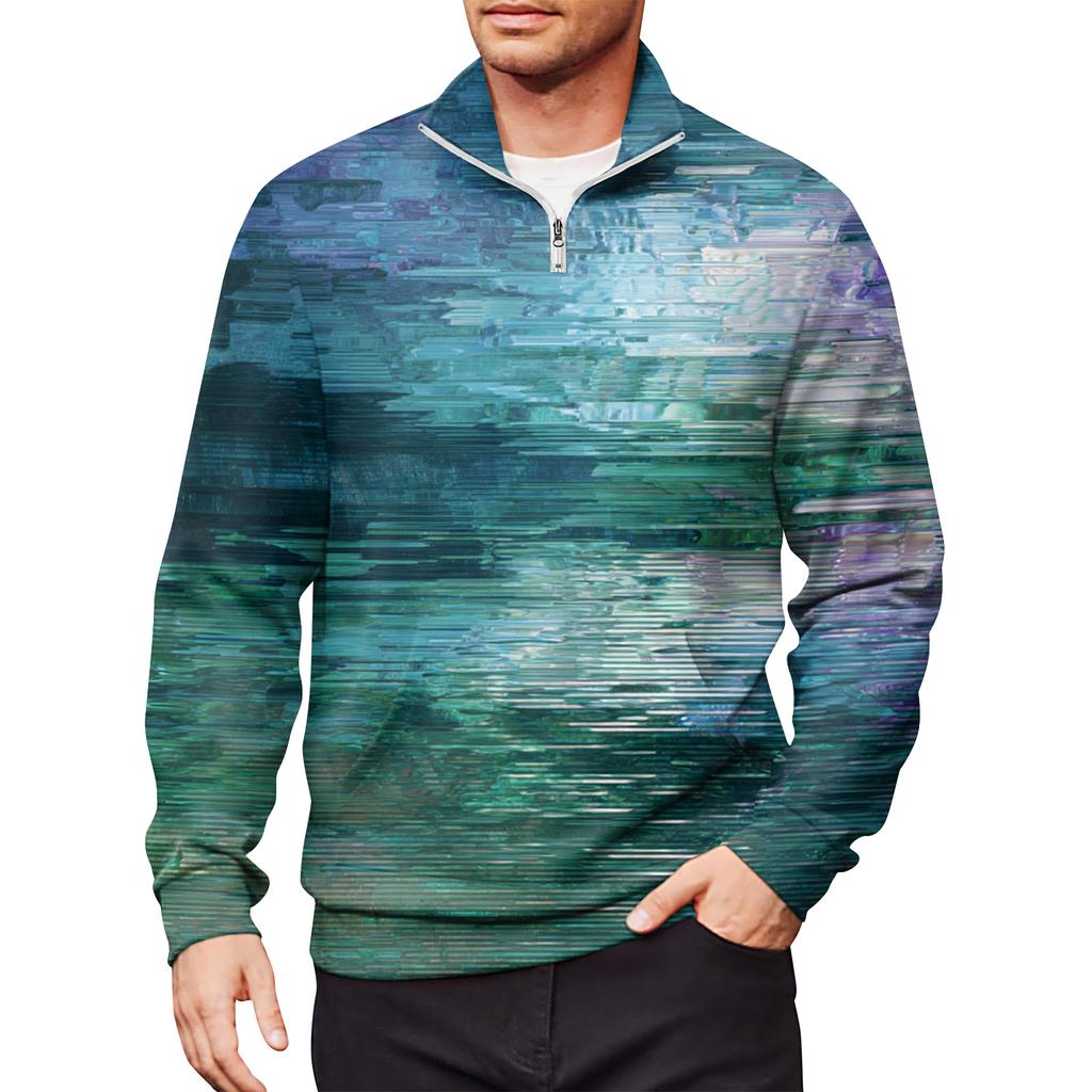 Мужской свободный повседневный свитшот на молнии 1/4, модный топ с длинным рукавом и принтом, с карманами