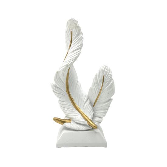 Artistic Feather Statue Modern Green White Feather Shape Resin Figurine Sculpture Home Office Desktop Decoration Ornament