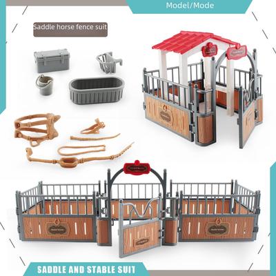 Набор для декора сцены фермы ранчо с лошадьми через границу: Седло, Забор, Павильон, Корыто и Модельные украшения