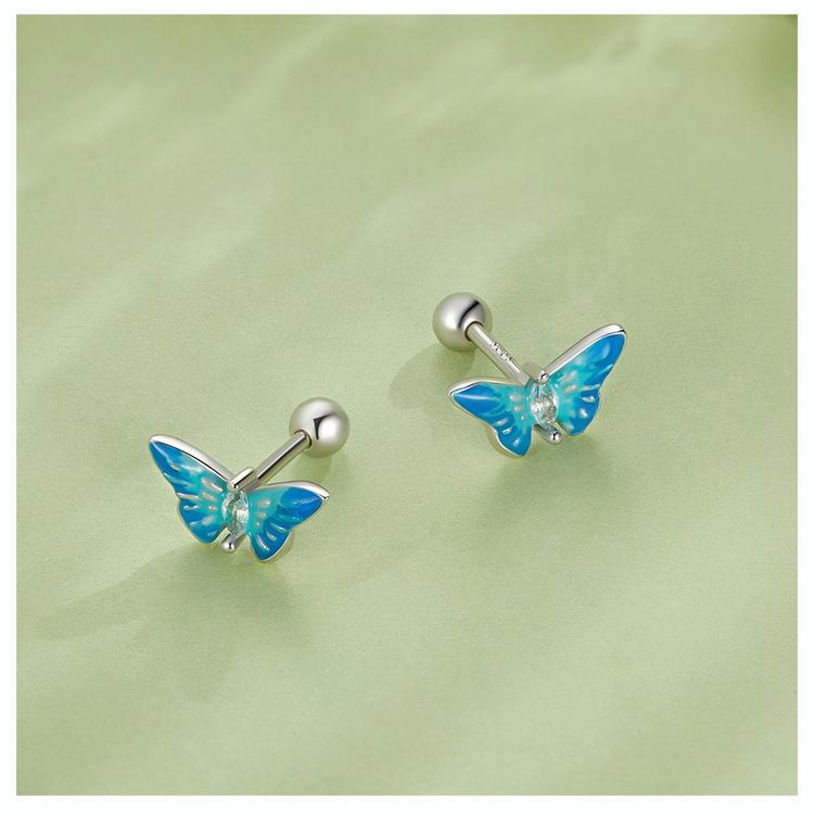 Bright Oil Drop Butterfly Earrings for Women - S925 Silver Threaded Ear Jewelry