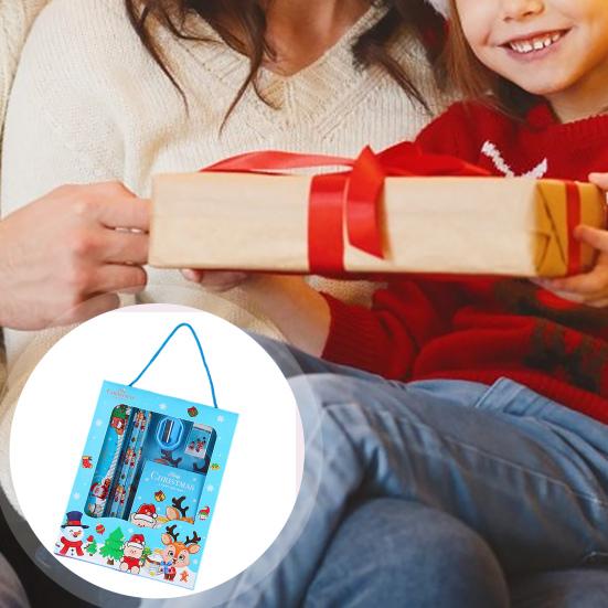 Christmas Stationery Set Cartoon Xmas Pattern Pencil Sharpener Erasers Pencils Kawaii School Stationery Supplies