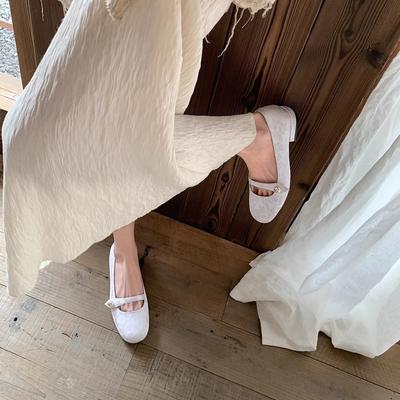 Версия из овчины~ Жаккардовые туфли Мэри Джейн с пряжкой «Снежная жемчужина цветка груши», одинарные туфли, женские балетки