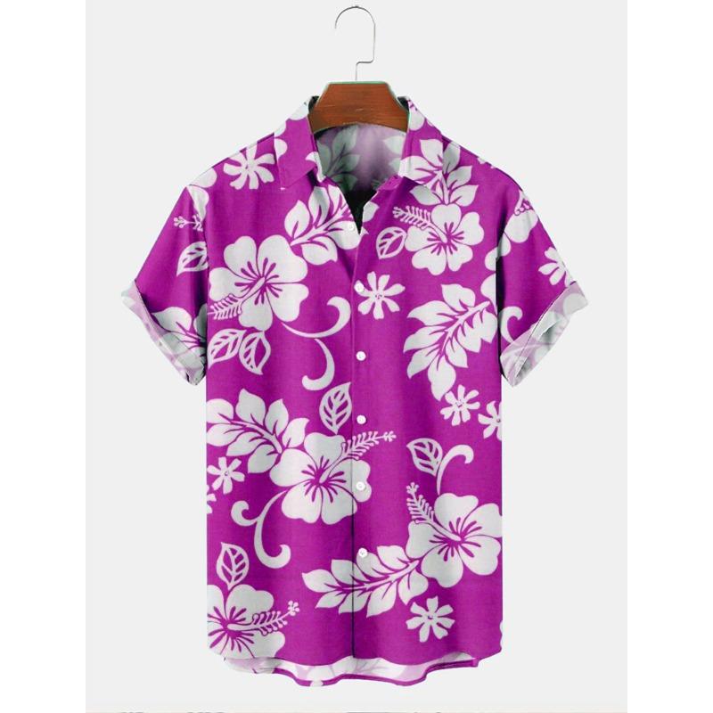 Мужские гавайские рубашки с цветочным принтом Aloha Floral Turndown 3D Print Street Daily Short Sleeve Button Clothing Beach