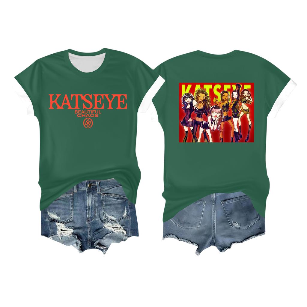 Women's Casual Printed T-shirt Round Neck Pullover Short Sleeve Top