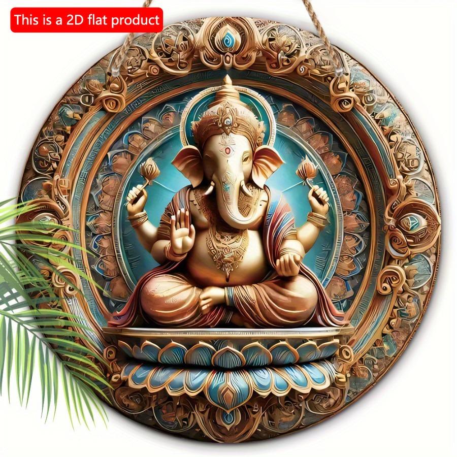 1 шт. 2d плоская классическая деревянная настенная табличка Ганеша - 20 см круглая многоцелевая декоративная табличка для Дивали, спальни, гостиной, патио - элегантная стена