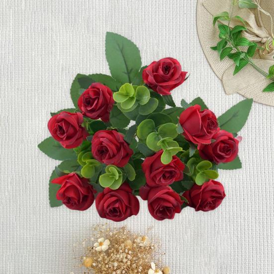 1 букет, имитация цветка, 11 голов, реквизит для фотосессии без полива, привлекательный свадебный букет, искусственный цветок розы, домашний декор