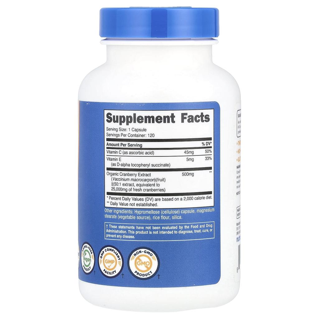 Nutricost, Клюква, Витамины C и E, 120 капсул