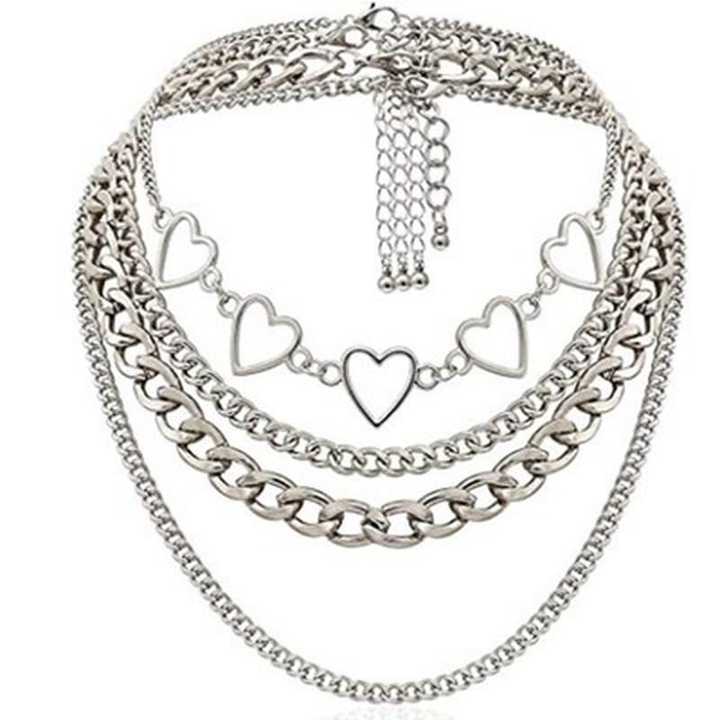 Multi Layer Hollow Heart Choker Necklace for Women Girls Summer Metal Necklaces Party Beach Jewelry Gifts