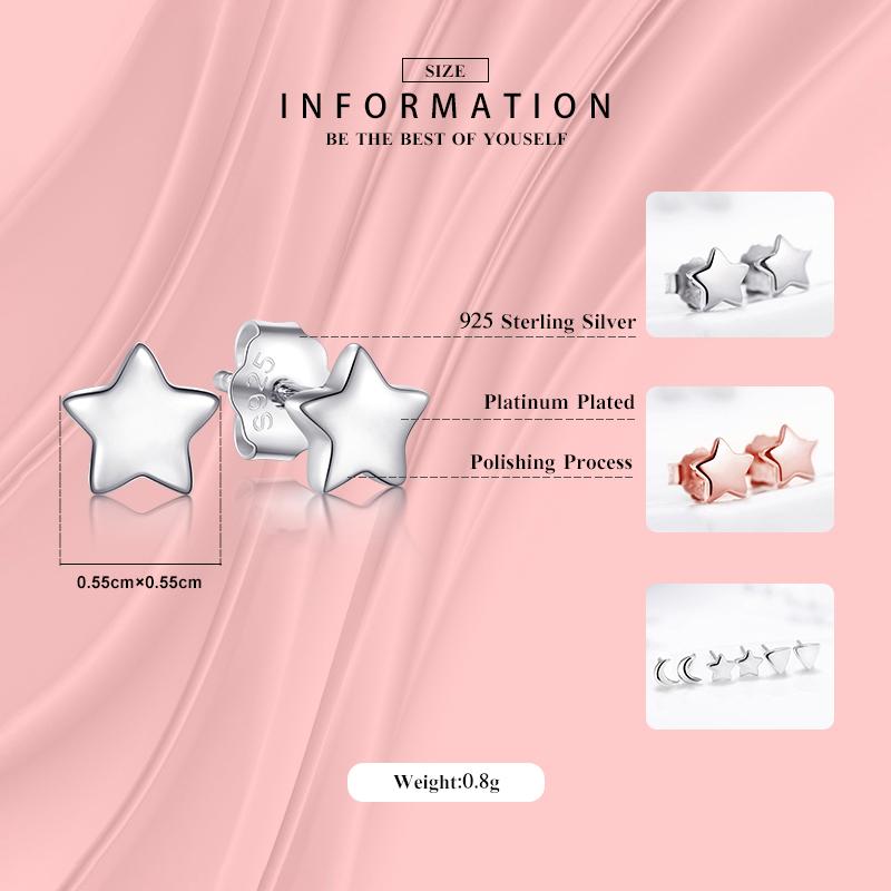 Modian 6 Style 925 Sterling Silver Stars Moon Exquisite Fashion Simple Stud Earrings For Women Triangle Jewelry