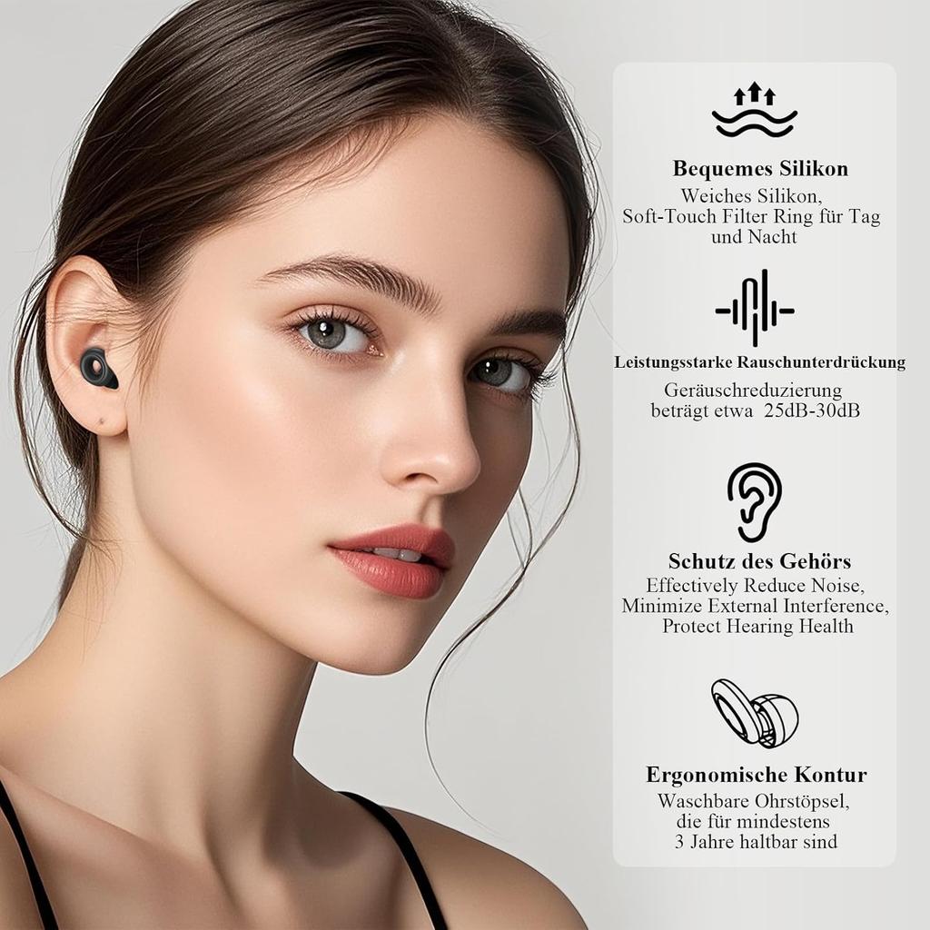 Ear Plugs for Sleeping Noise Cancelling, 30 dB Noise Reduction Earplugs, Work, Travel, Concert with Case & 8Eartips
