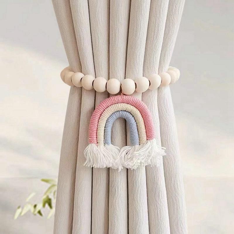 2 шт./набор Радужная бахрома из деревянных бусин Магнитный ремешок Богемные аксессуары для бахромы Плетеный шнур для штор Декоры
