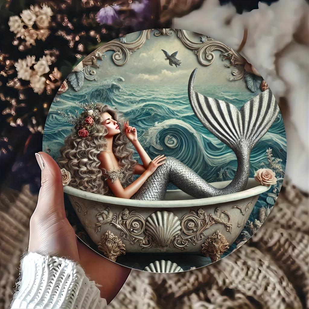 Водонепроницаемый настенный металлический рисунок «Русалка» — Oceanic Bliss, круглый декоративный знак в классическом стиле для внутреннего и наружного декора дома и офиса