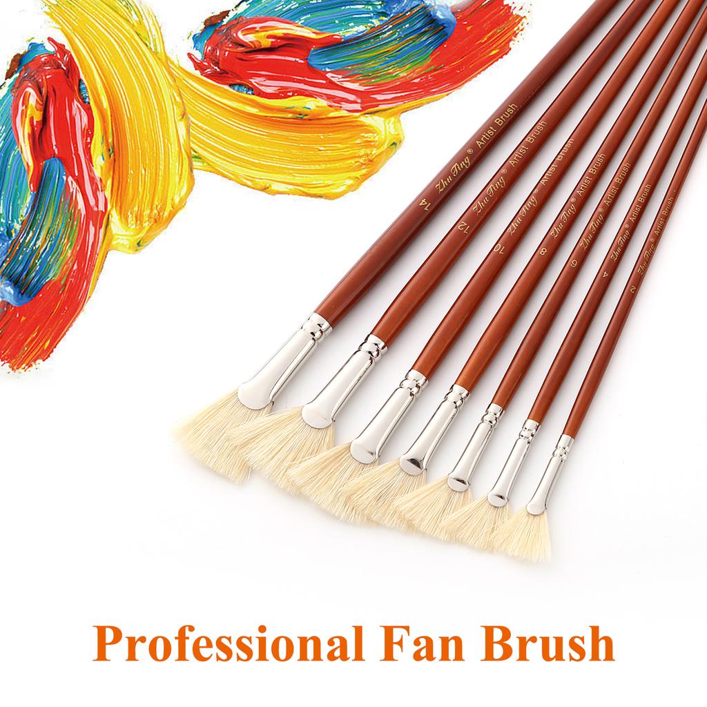 Кисти-веера из натурального ворса и длинной деревянной ручки для акриловой/акварельной живописи