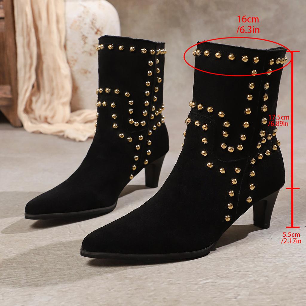 Autumn and winter rivets high heels pointed loose women's boots leather surface personalized large size shoes