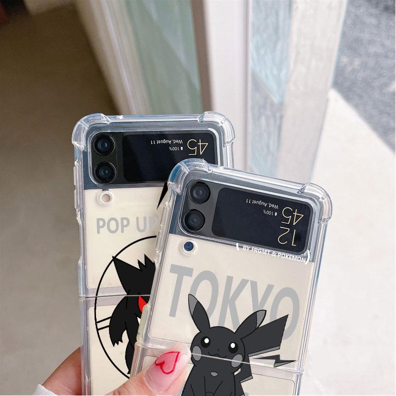 Роскошный чехол для Samsung Galaxy Z Flip 3 4 5G Funda Z Flip3, прозрачный ПК, жесткий противоударный чехол для телефона, чехол в виде ракушки, милый аниме-покемон