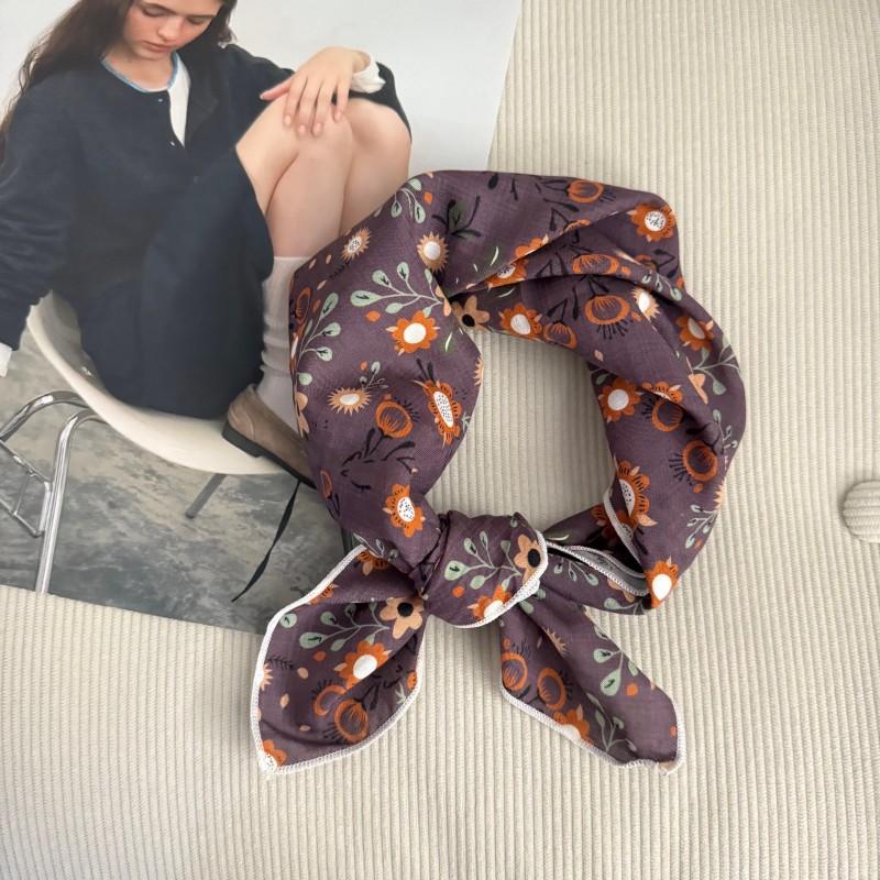 Premium 90Cm Floral Large Square Scarf Cotton And Linen Silk Scarf Women'S Headscarf Thin Scarf Sun Protection Shawl Outer Yarn